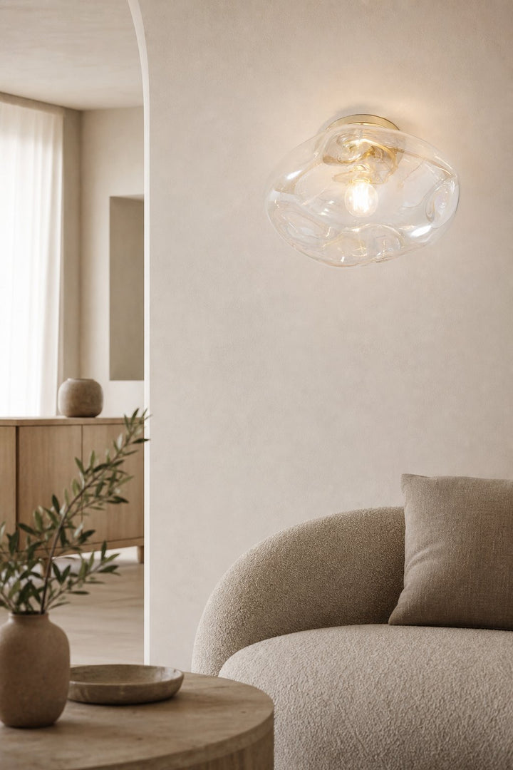 Lightail Flush Mount Ceiling Light - Iridescent Glass with Brass Base
