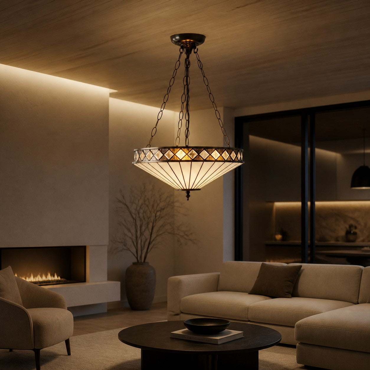 TF Fargo Adjustable Pendant with Stained-Glass Inspired Inverted Shade for Island and Dining