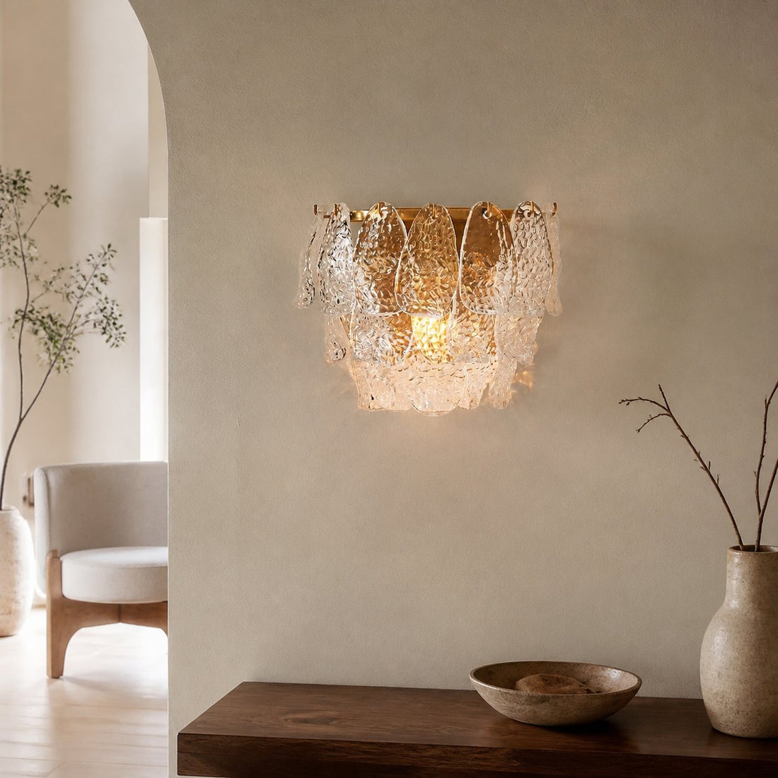 Lumvey Tiered Glass Sconce — Art Deco Wall Light for Bathroom and Hallway