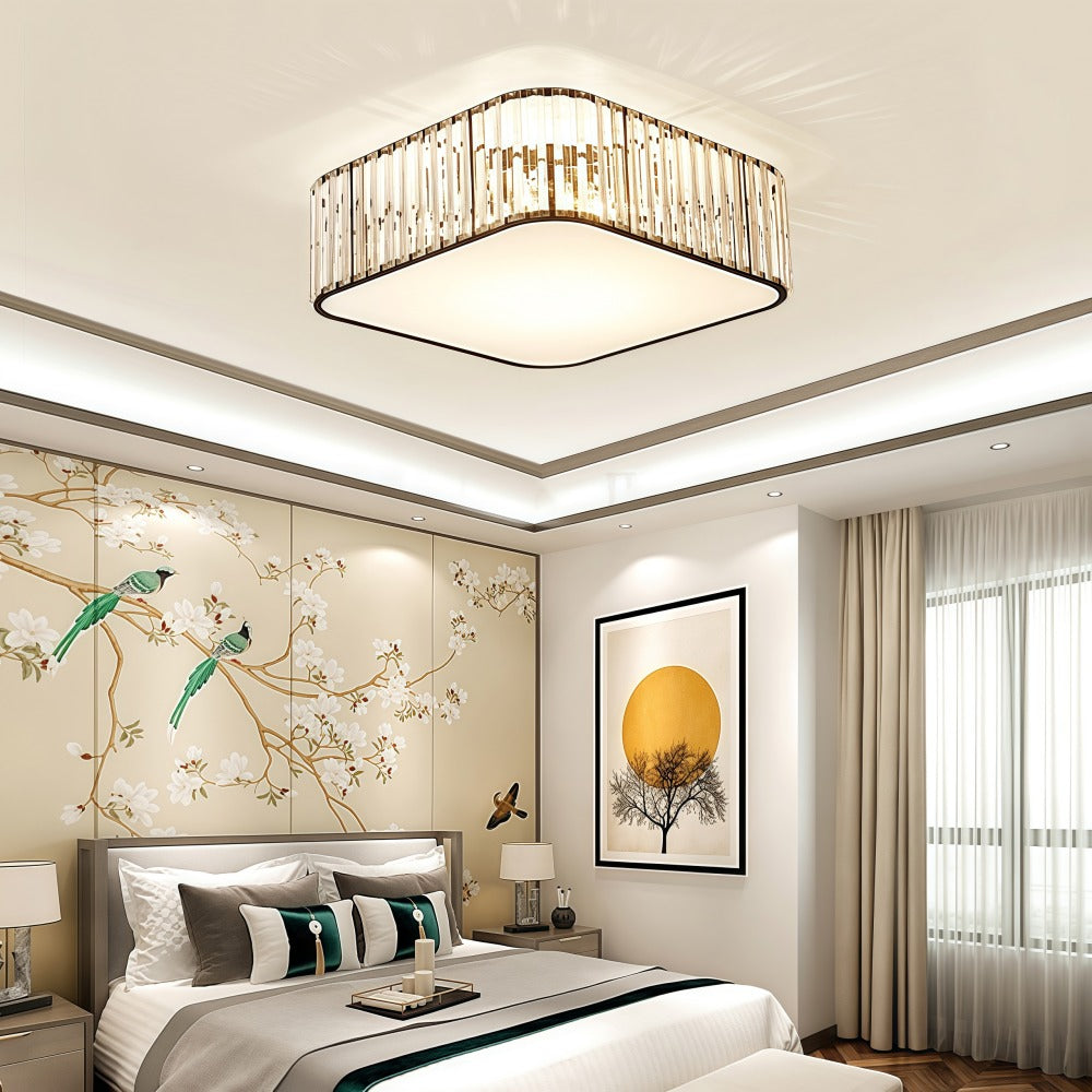 Crystal Glass Flush Mount Ceiling Light - Gold Drum Shade Ceiling Lamp