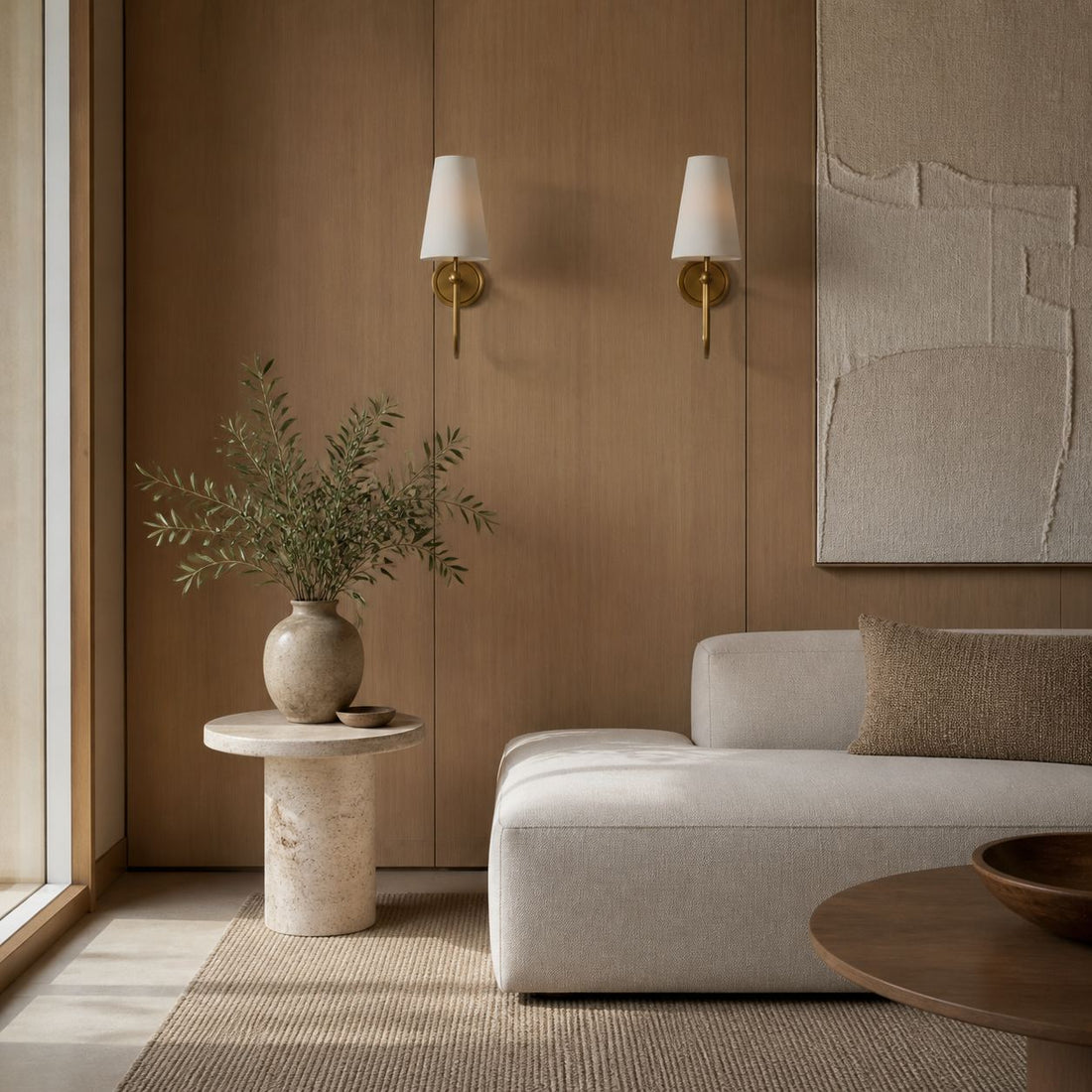 Serena Elegant Swoop Arm Sconce – Modern Fabric Shade Wall Lamp for Hallway and Bedroom