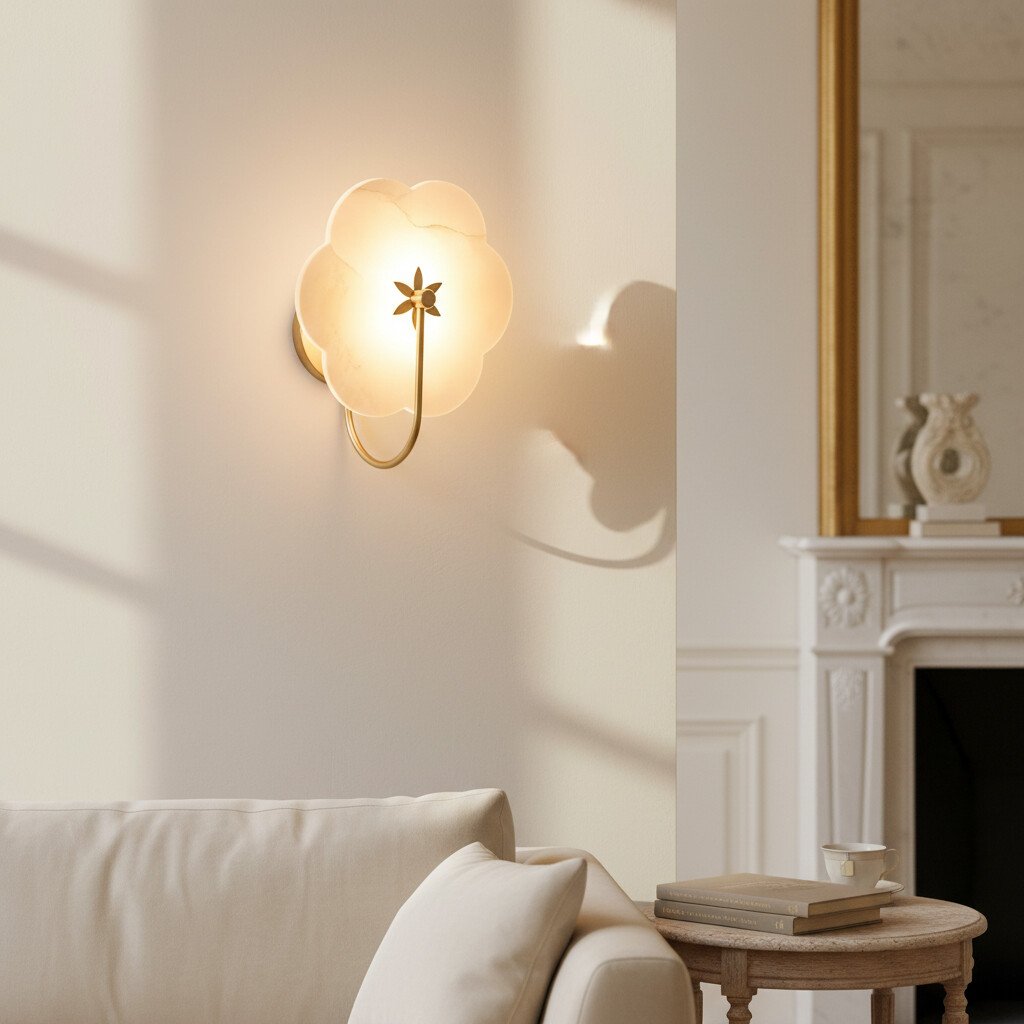 Albi Alabaster Wall Lamp - Carved floral Outlines are Suitable for Living Rooms