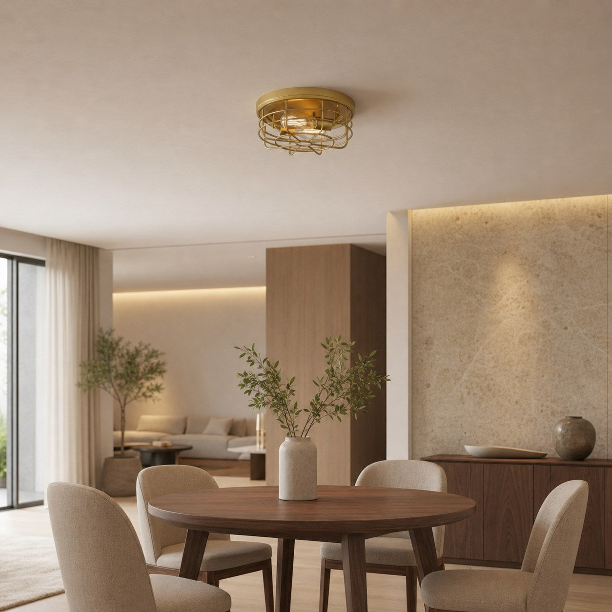 Gridray Round Metal Cage Ceiling Lamp Industrial Style – Indoor Lighting for Kitchen Entryway