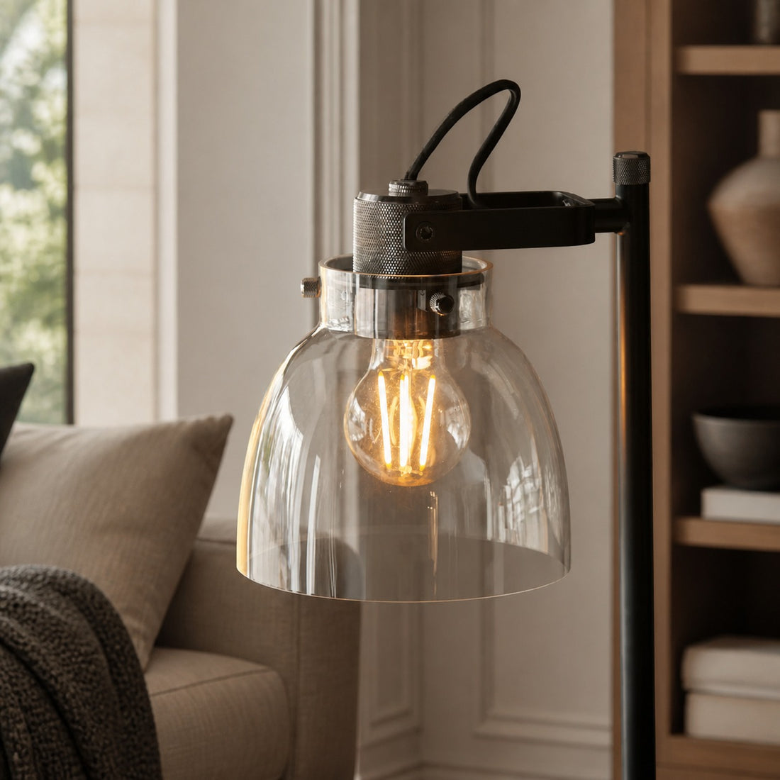 Readium Adjustable Table Lamp - Industrial Metal and Dome Glass for Bedroom and Study