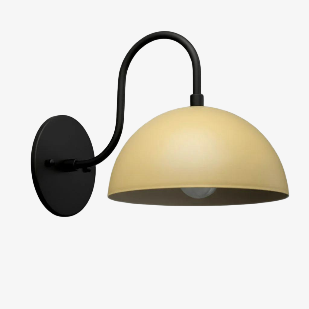 Curva Metal  Industrial Wall Sconce - Curved Brass Arm - Hammered Dome Light Fixture