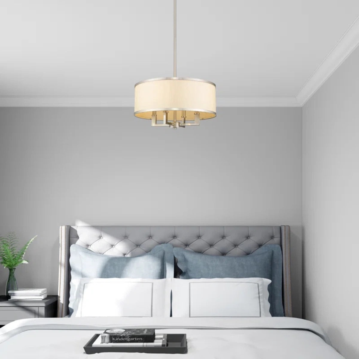 Large Drum Shade Fabric Chandelier For Dining Room