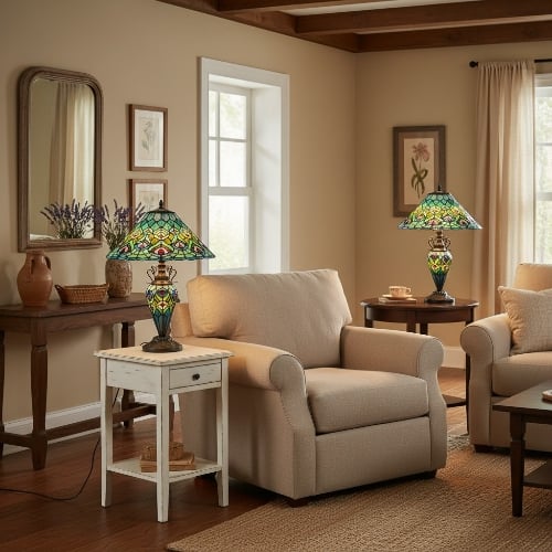 TF Oldbury Desk Lamp - Handcrafted Stained Glass Lamp for Bedroom Reading