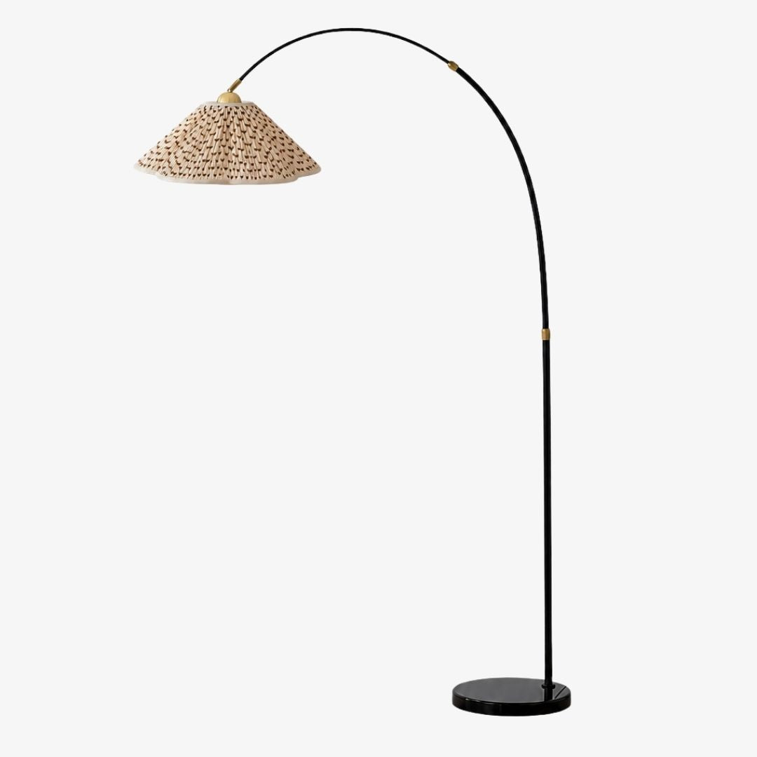 Solmire Veslin Arc Floor Lamp - Pleated Floral Fabric Shade French Style Floor Light for Bedroom and Living Room