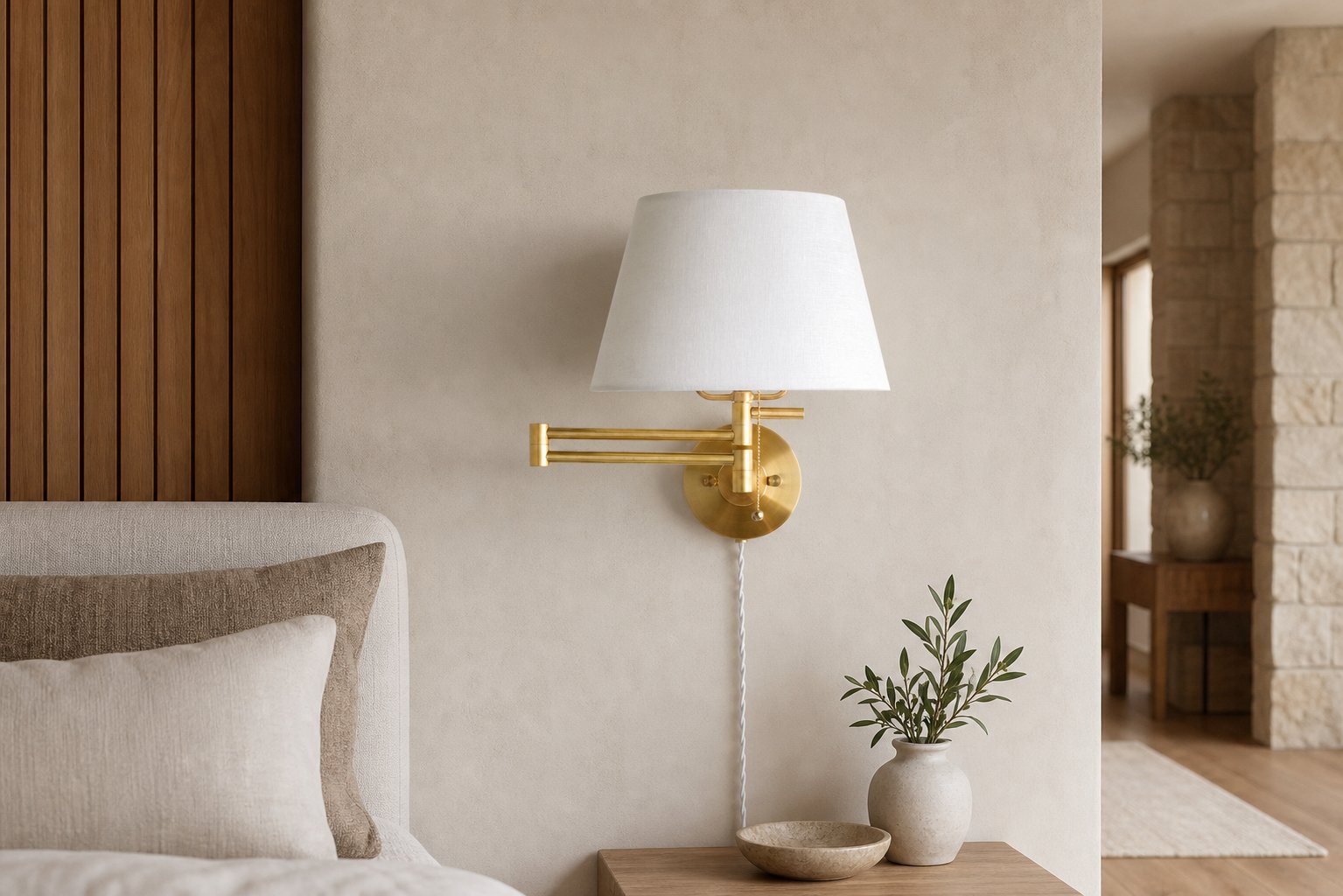 Ornato Luxe Brass Schoolhouse Sconce - Art Deco Wall Light with White Glass Shade