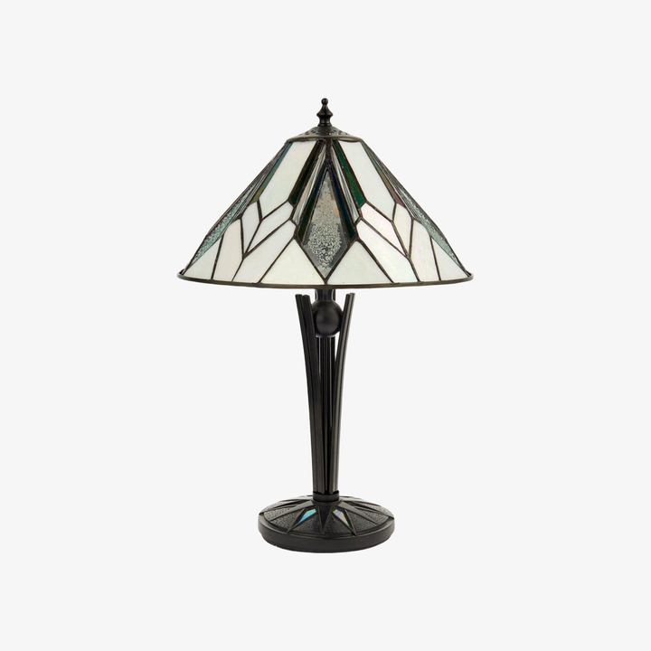 TF Astoria Art Deco Stained-Glass Table Lamp – Bevelled & Iridescent Shade for Bedroom or Living Room