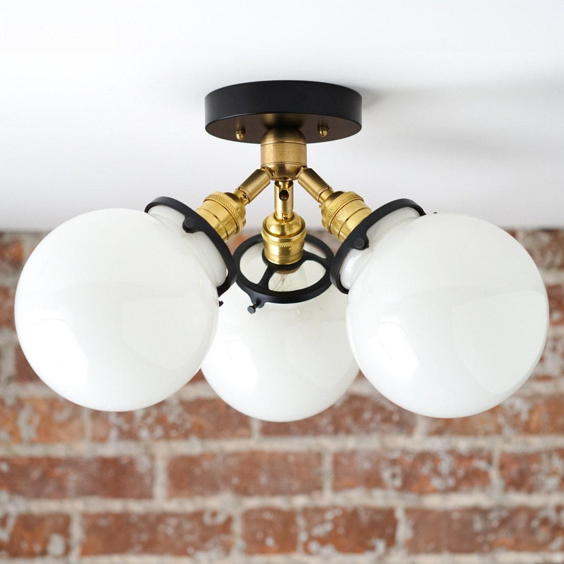 Glorica Glass Globe Light - Mid Century Semi Flush Ceiling Lamp