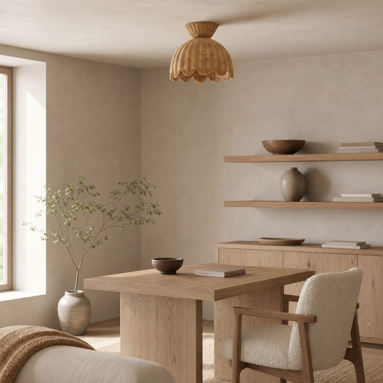 Rattalia Ceiling Light - Sculptural Flower Design in Natural Style for Kitchen Island