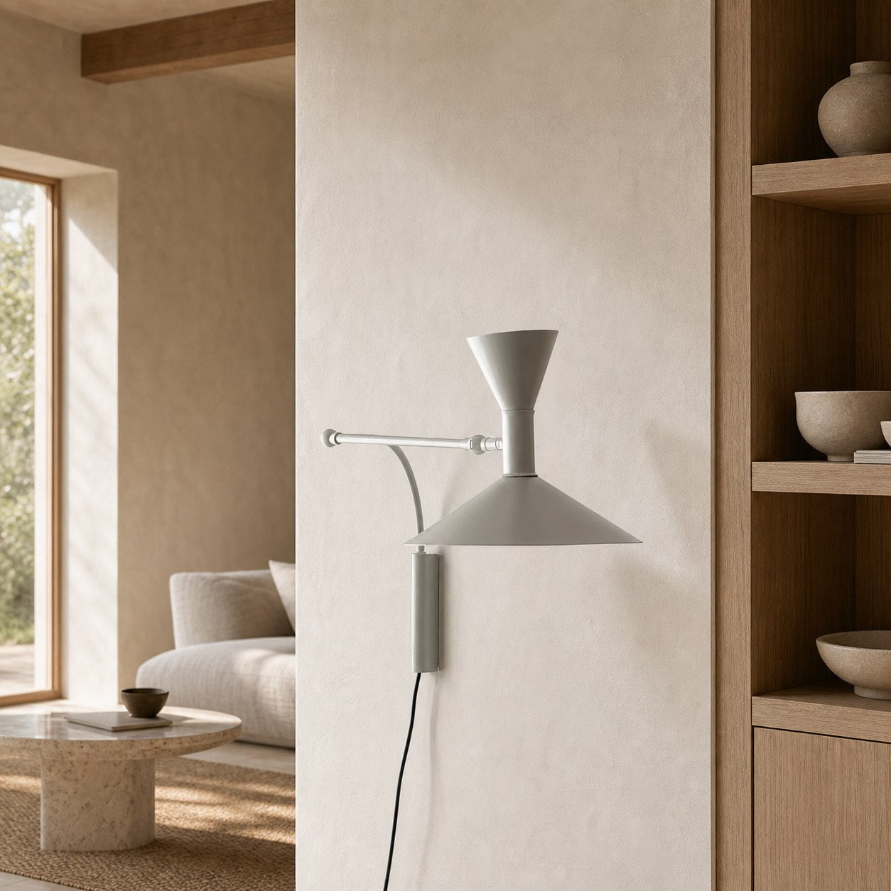 Ivoran Plug-In Swing Arm Wall Sconce - Metal Cone Adjustable Reading Light for Bedroom and Study