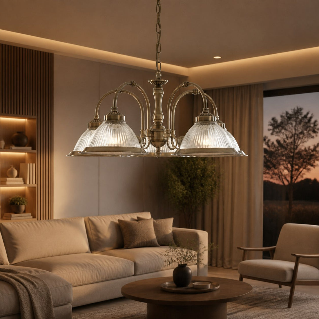 TF Vintora Ribbed Glass Pendant Light – Elegant Metal Trim for Kitchens, Dining Areas and Hallways
