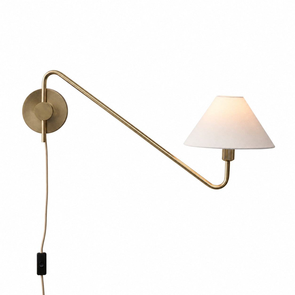 Diora Plug-In Wall Sconce - Champagne Bronze Adjustable Arm Lamp with Linen Shade