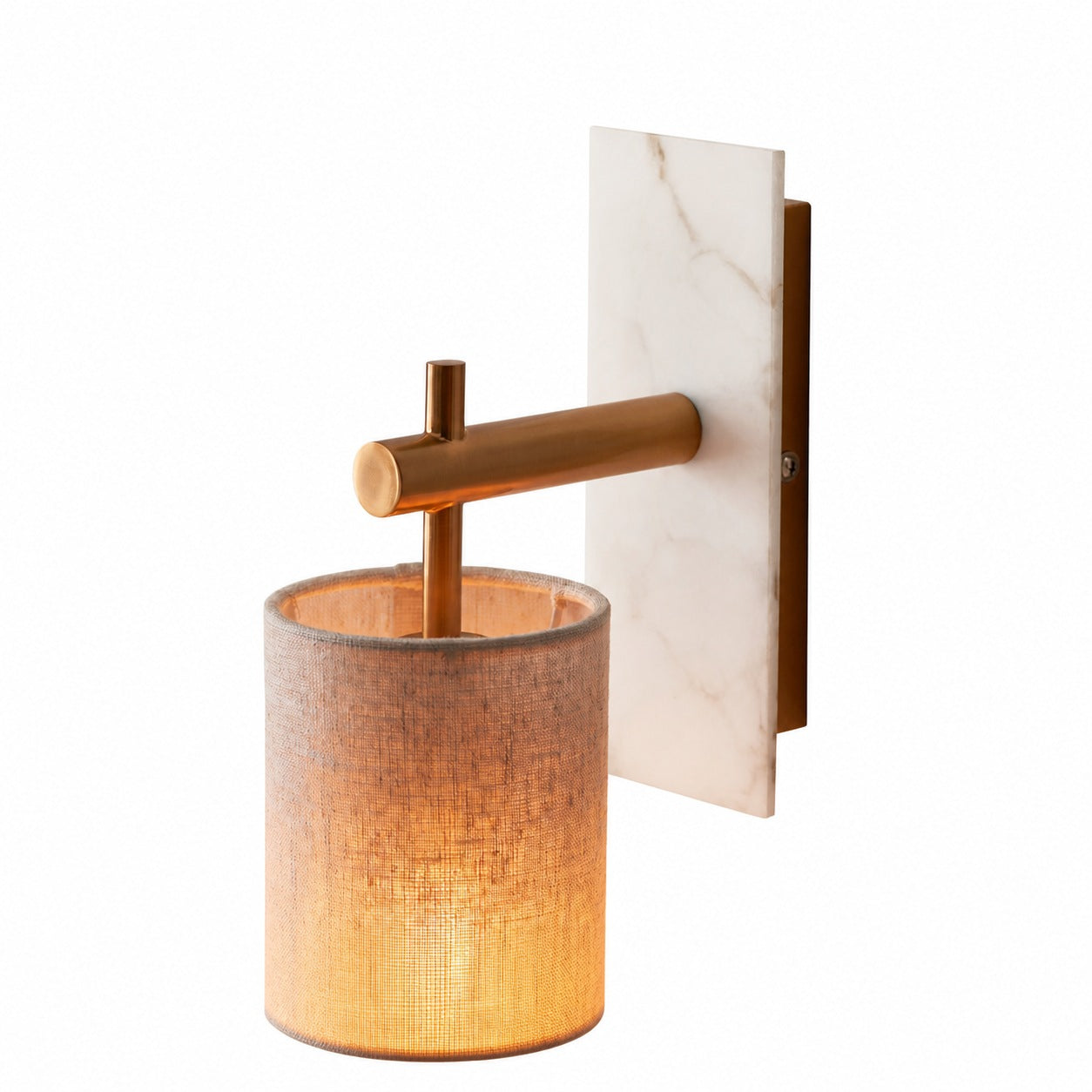 Vintage Brass Marble Wall Sconce - Natural Linen Shade