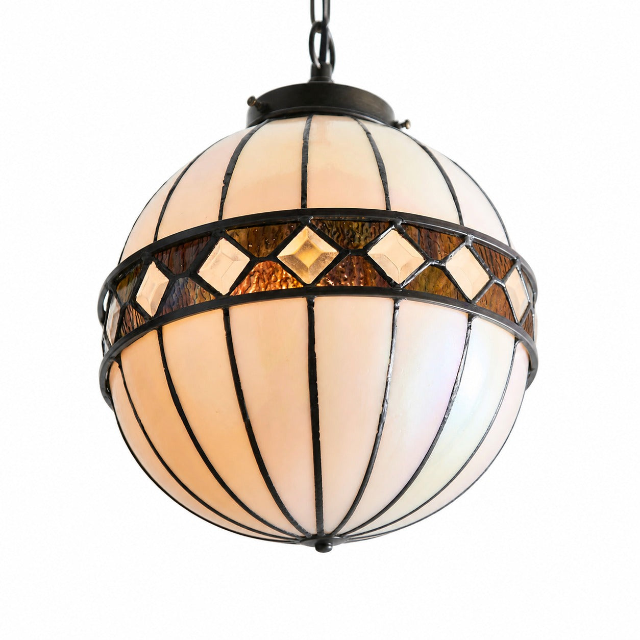 TF Fargo Tiffany Style Globe Pendant – Handcrafted Art Glass Sphere Light for Kitchen Island
