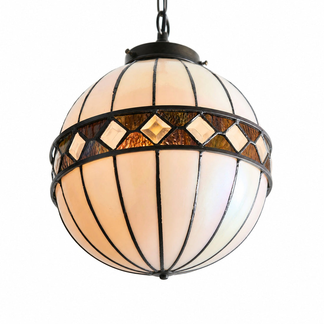 TF Fargo Tiffany Style Globe Pendant – Handcrafted Art Glass Sphere Light for Kitchen Island