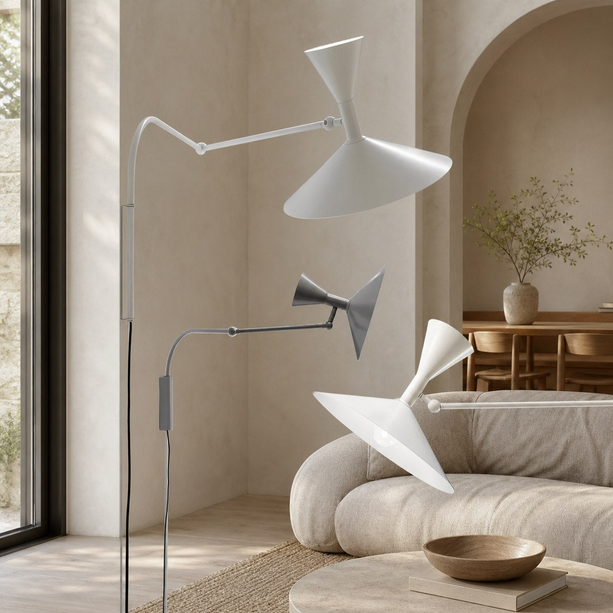 Ivoran Plug-In Swing Arm Wall Sconce - Metal Cone Adjustable Reading Light for Bedroom and Study