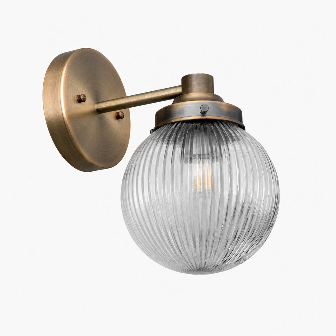 Glorica Glass Aged Brass Wall Sconce - Ribbed Glass Shade Industrial Style Lighting