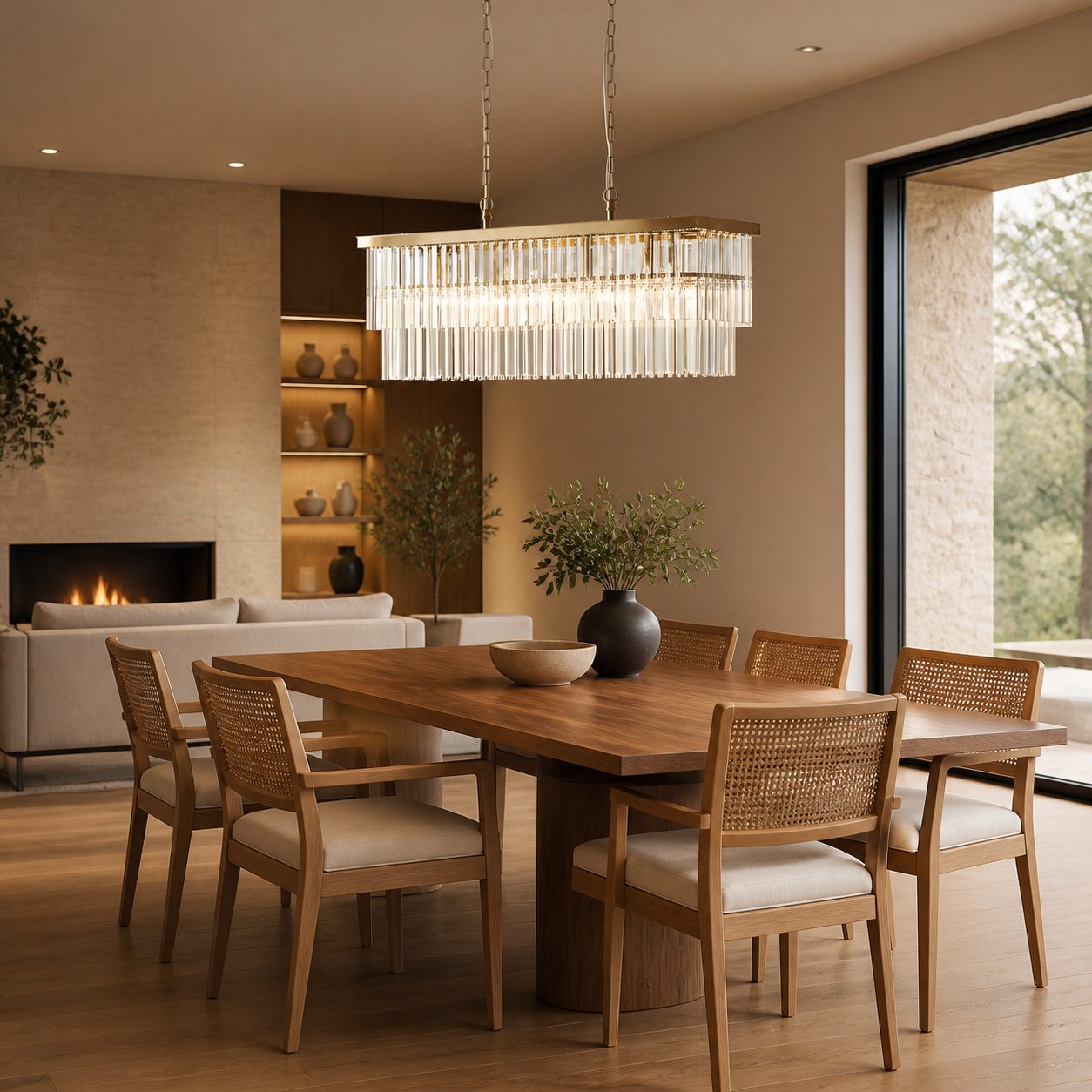 Vitralon Linear Pendant Lamp - Diamond-Shaped Glass Lampshade (Crystal-Clear) - Fits Living and Dining Rooms
