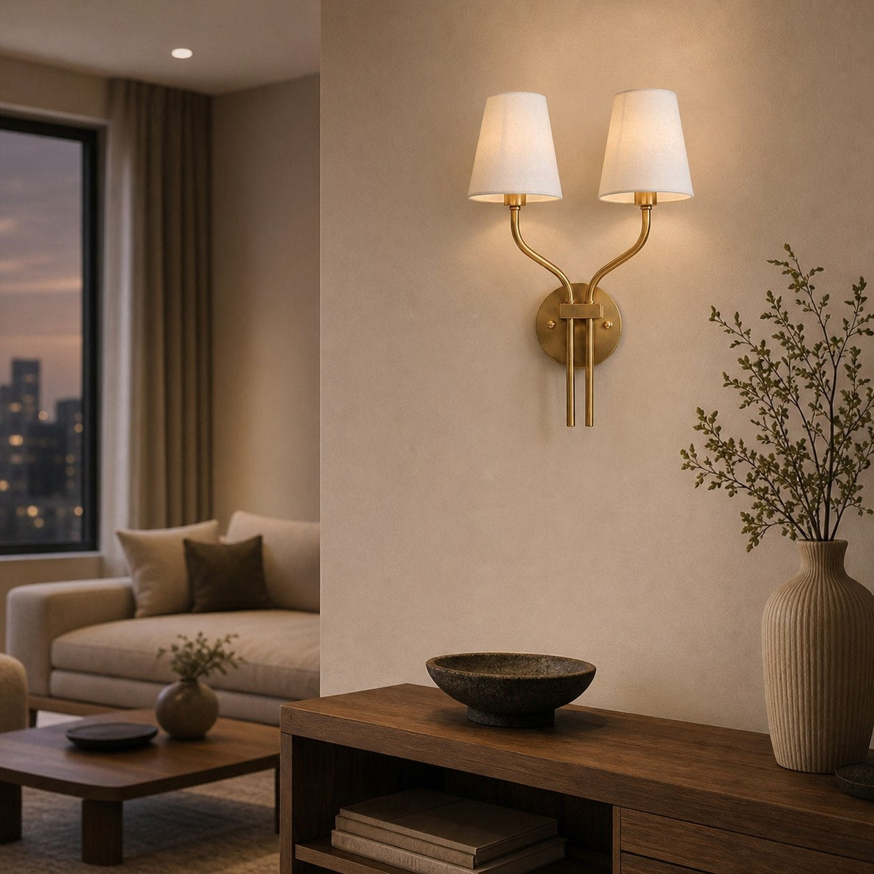 Hotel Inspired Gold Plated Dual Head Wall Lamp for Bedroom