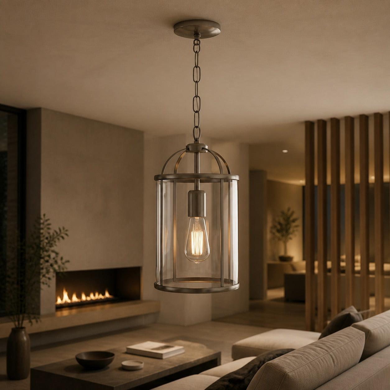 Luxvana Bell Shaped Glass Pendant Light - Industrial Metal Lantern Design Fixture for Kitchen