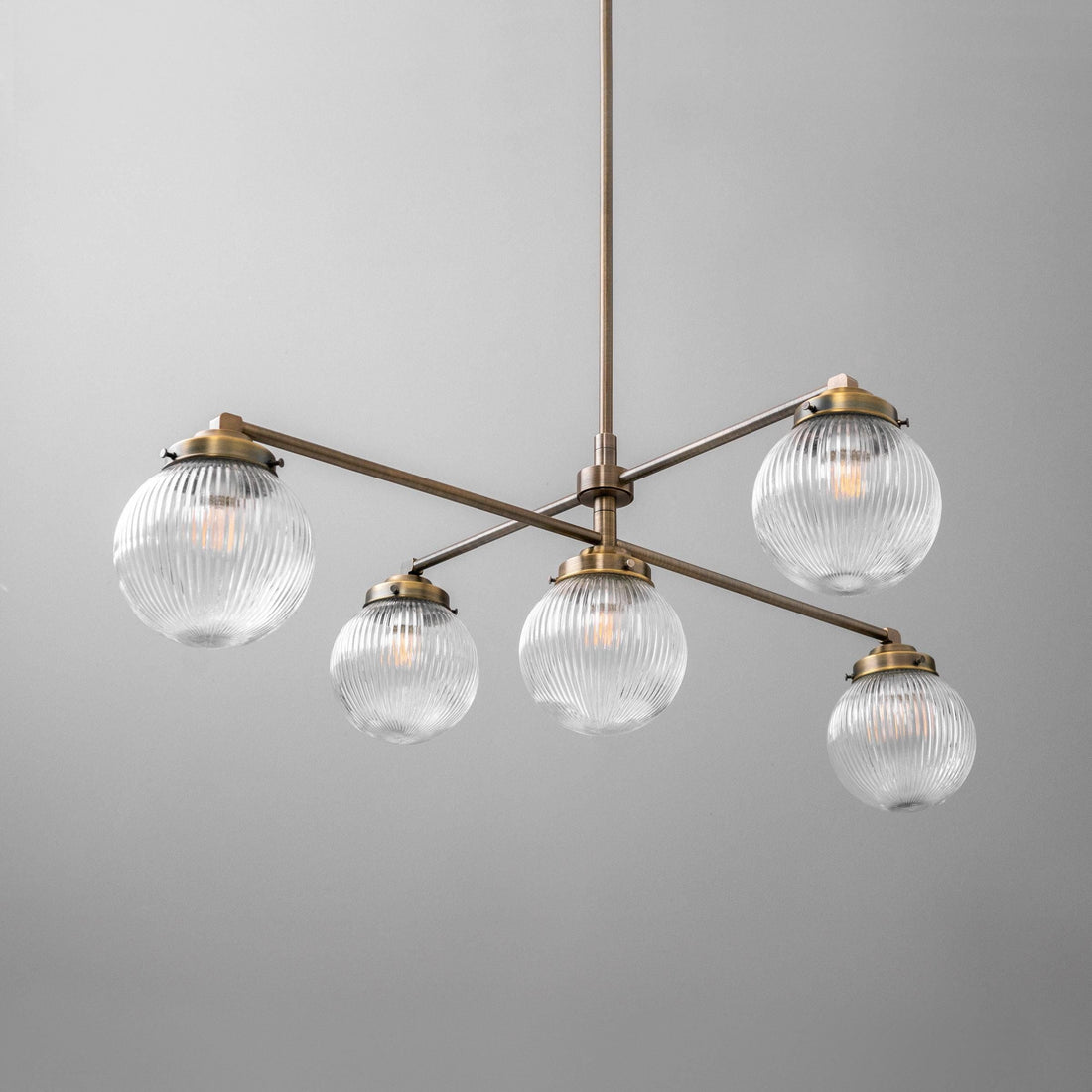 Glorica Glass Frosted Glass Globe Chandelier - Brass Modern Lighting for Living Room