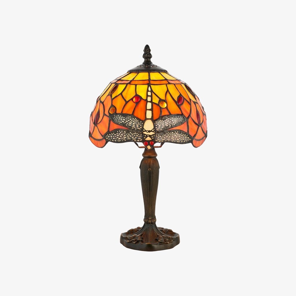 TF Dragonfly Hand-Cut Table Lamp – Vintage Stained Glass for Bedroom or Living Room
