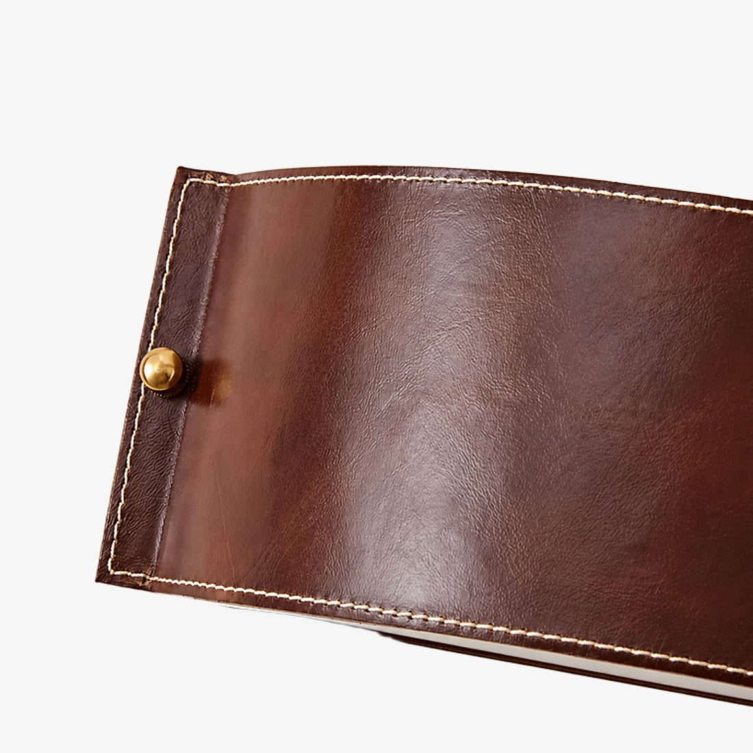 Smooth vintage brown leather and hand stitching