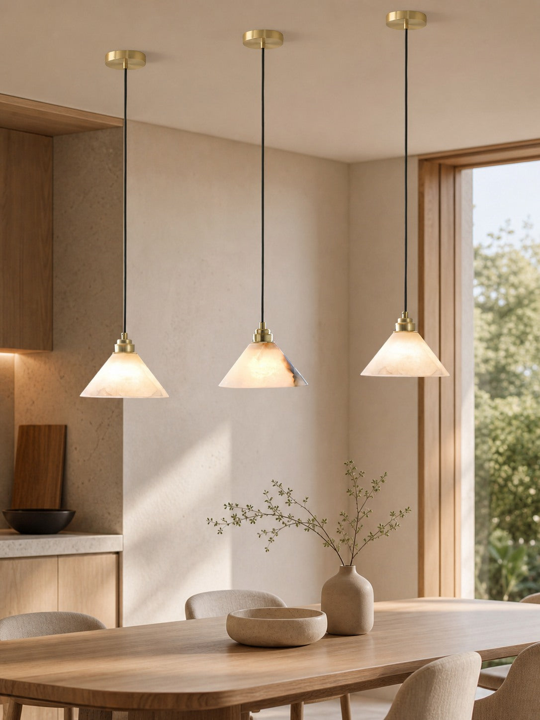 Conical Brass Alabaster Pendant Lamp