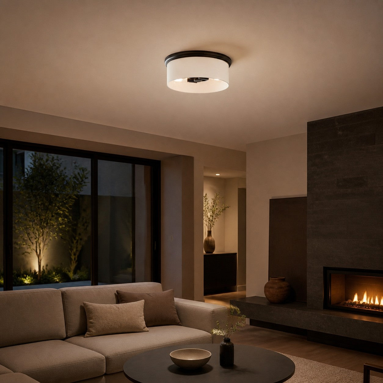 Roven Flush Mount Ceiling Lamp with Opal Glass Dome - Sleek Design for Bedroom and Living Room