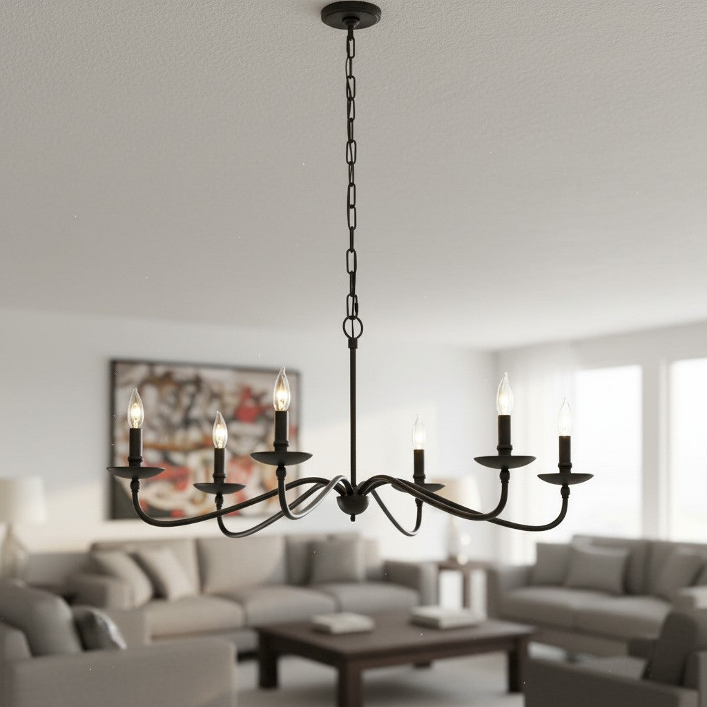 Reticula Open Iron Frame Chandelier - Indoor and Outdoor Hanging Light for Dining Room Living Room Entry