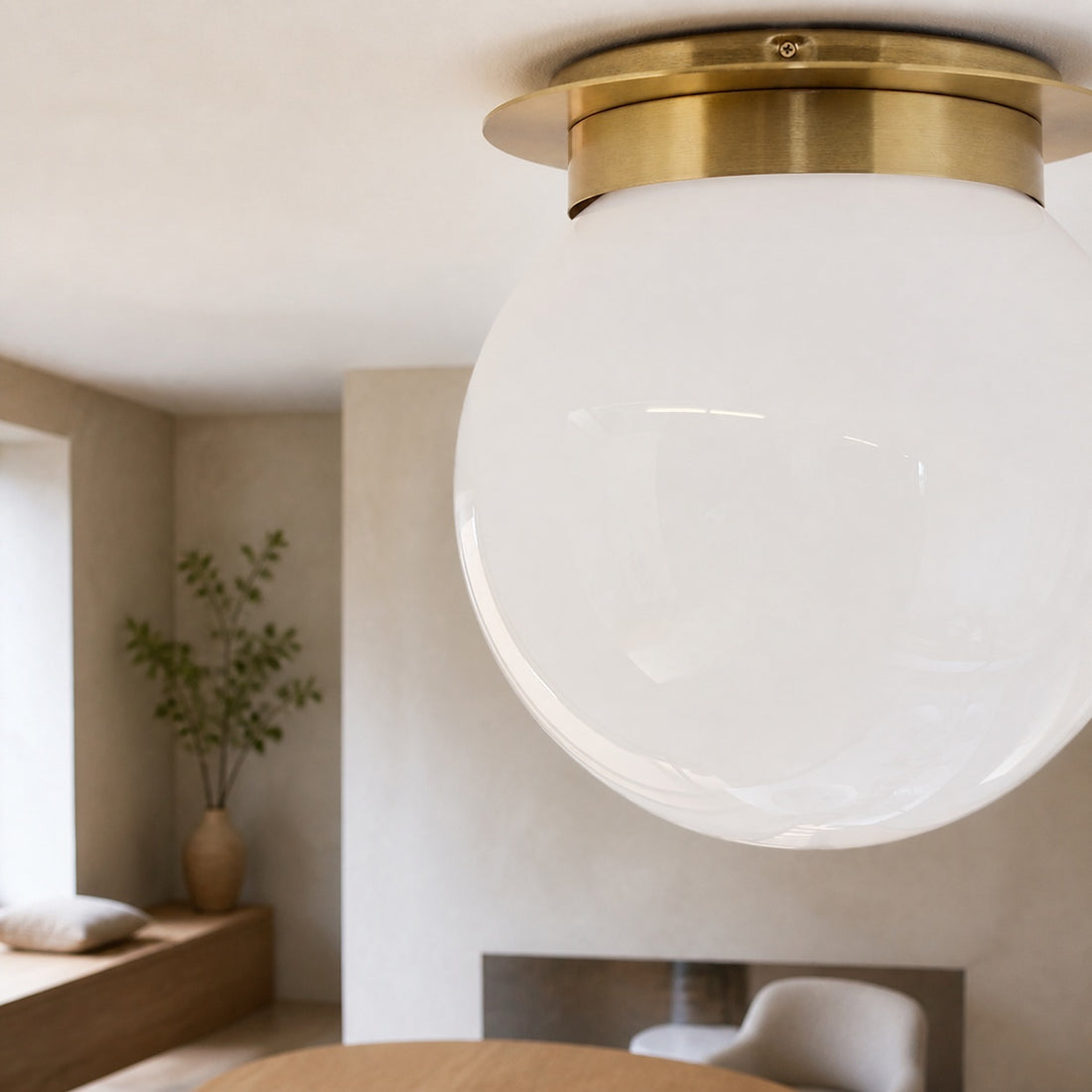 Rivolence Flush Mount Ceiling Fixture - Minimal Globe Brass Lighting