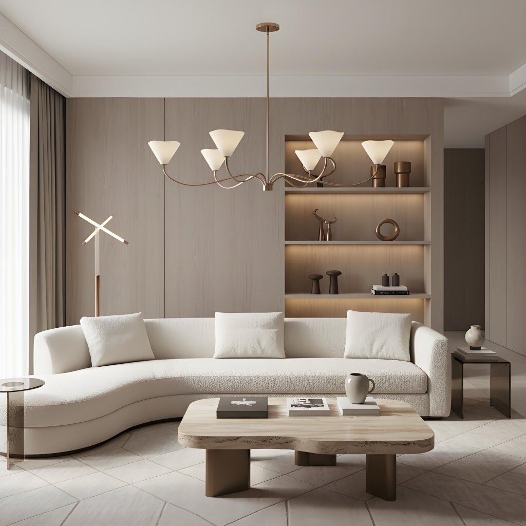 Kysara Linear Chandelier - Curved Lamp Arms and Fabric Shades are Suitable for Living Rooms or Dining Rooms