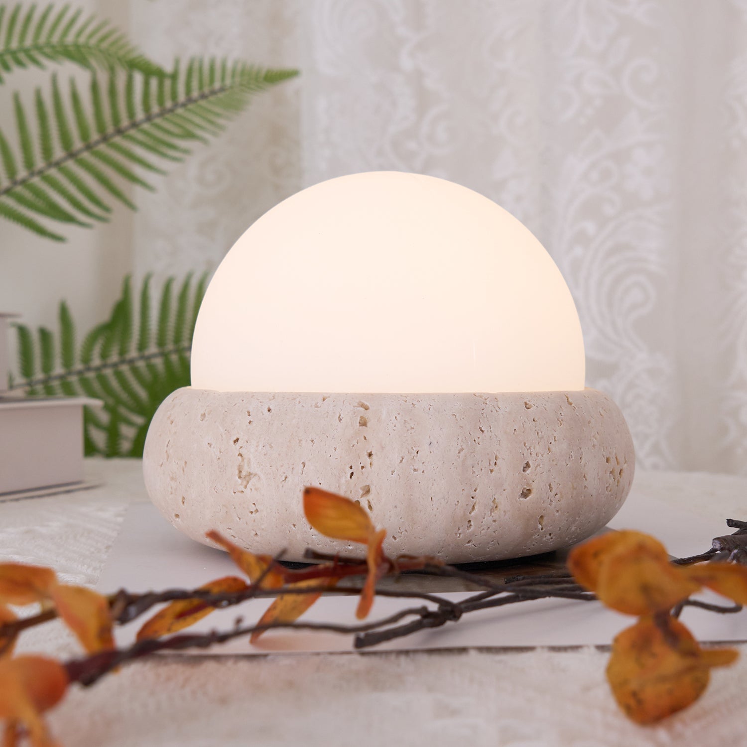 Modern Travertine Cute Mini Orb Table Lamp