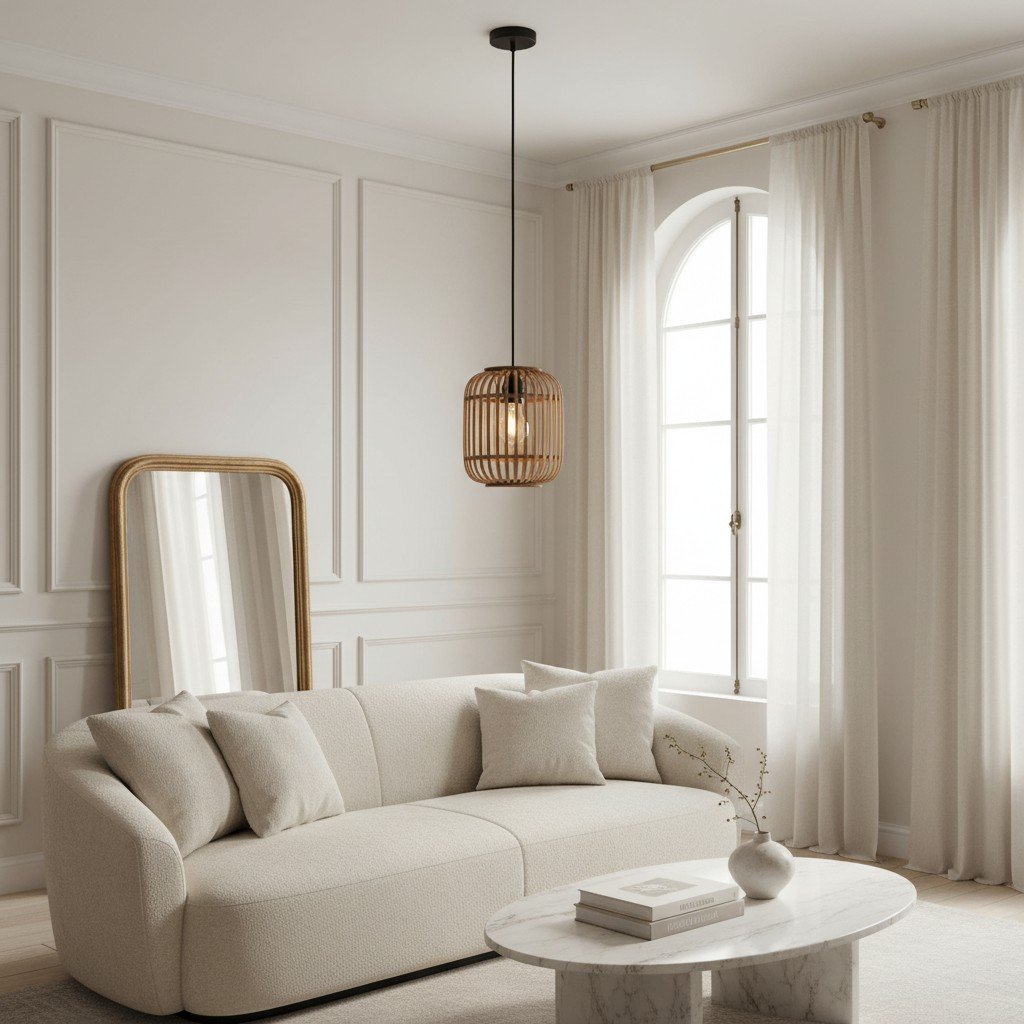 Yumeko Adjustable Bamboo Pendant Lamp - Natural Cage Ceiling Light Perfect for Living & Dining Rooms