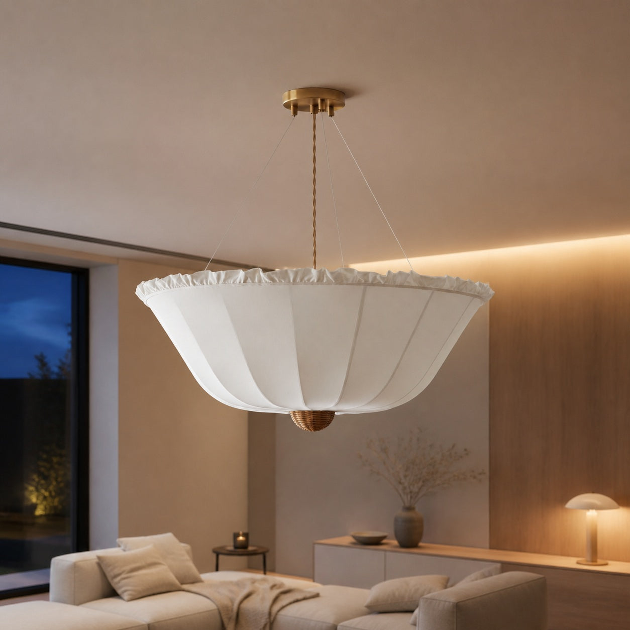 Wickara Ceiling Light Wicker Parasol Shade – Mixed-Material Ceiling Fixture for Living Room or Hallway
