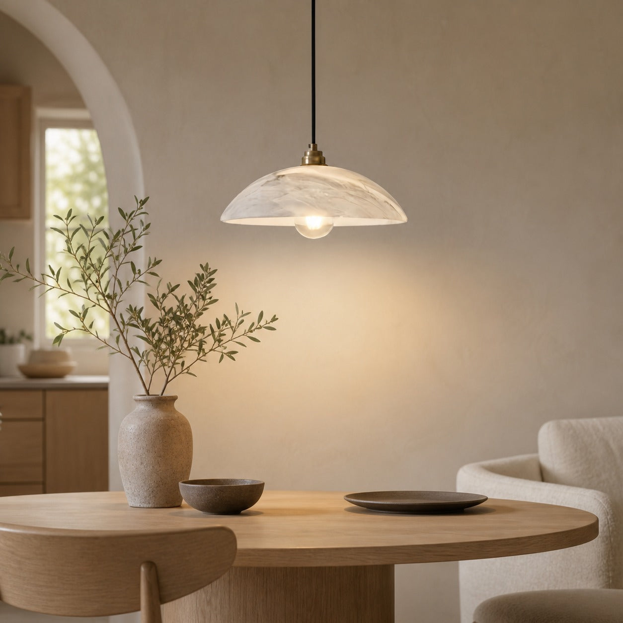 Alariv Elegant  Alabaster Dome Pendant Light - Modern Stone Lighting for Dining or Living