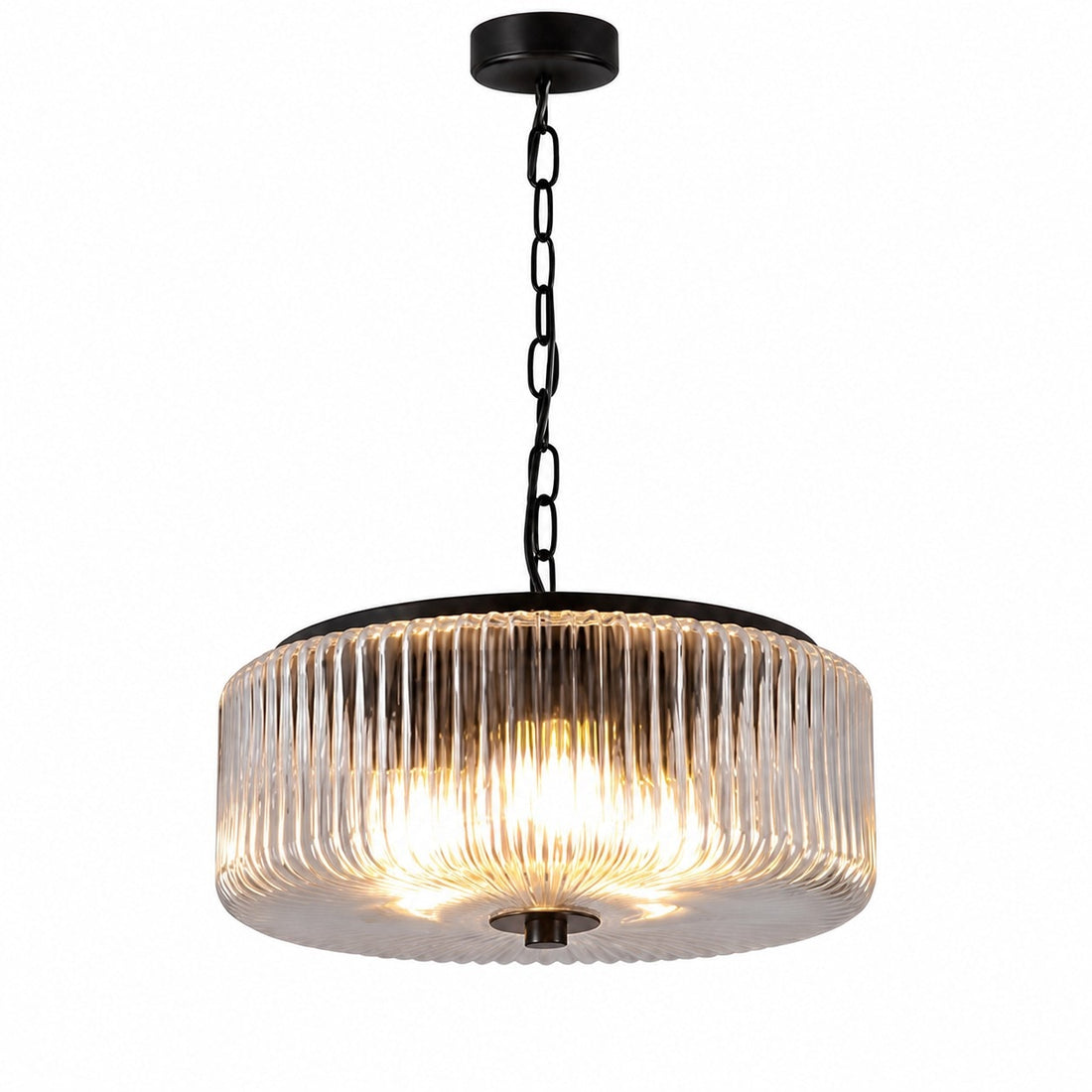 Black pendant ribbed glass ceiling lamp