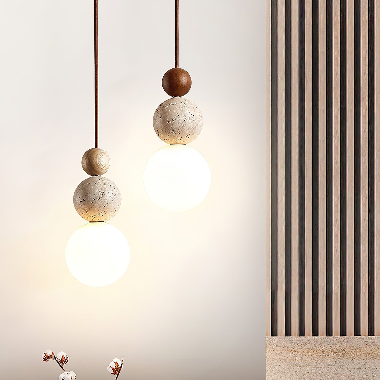 Modern Travertine Stone Globe Pendant Lamp