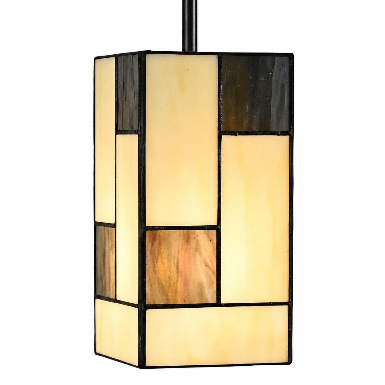 TF Manchester Art Deco Pendant Light – Geometric Stained-Glass Hanging Lamp for Living Room or Dining