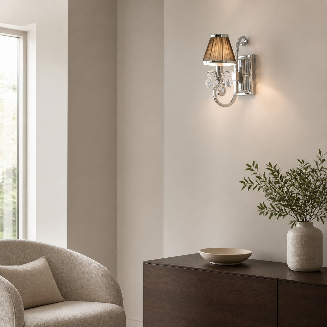 Talonis Luxury Crystal Wall Sconce – Chrome Finish Frame for Bedrooms and Home Décor