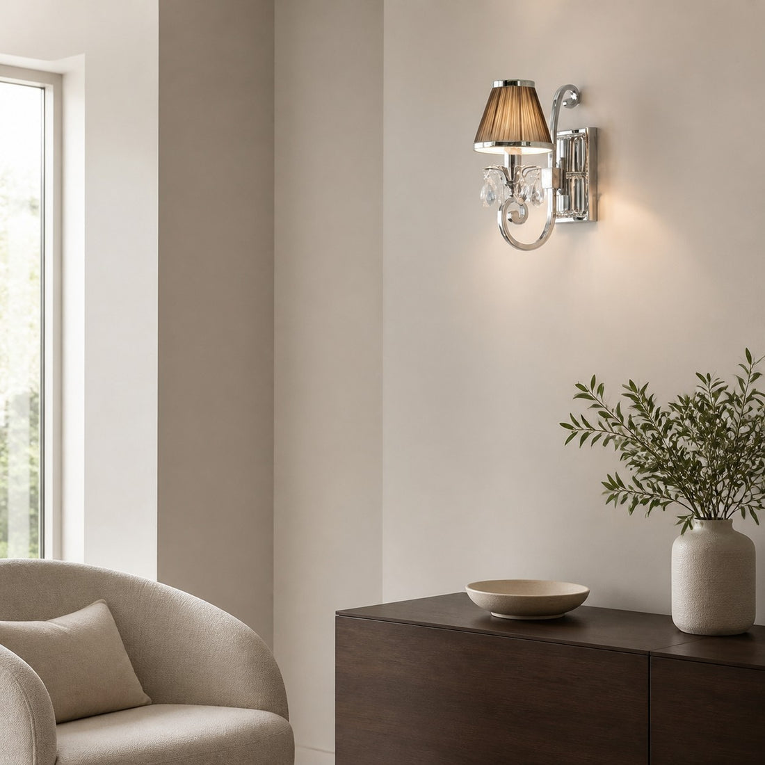 Talonis Luxury Crystal Wall Sconce – Chrome Finish Frame for Bedrooms and Home Décor