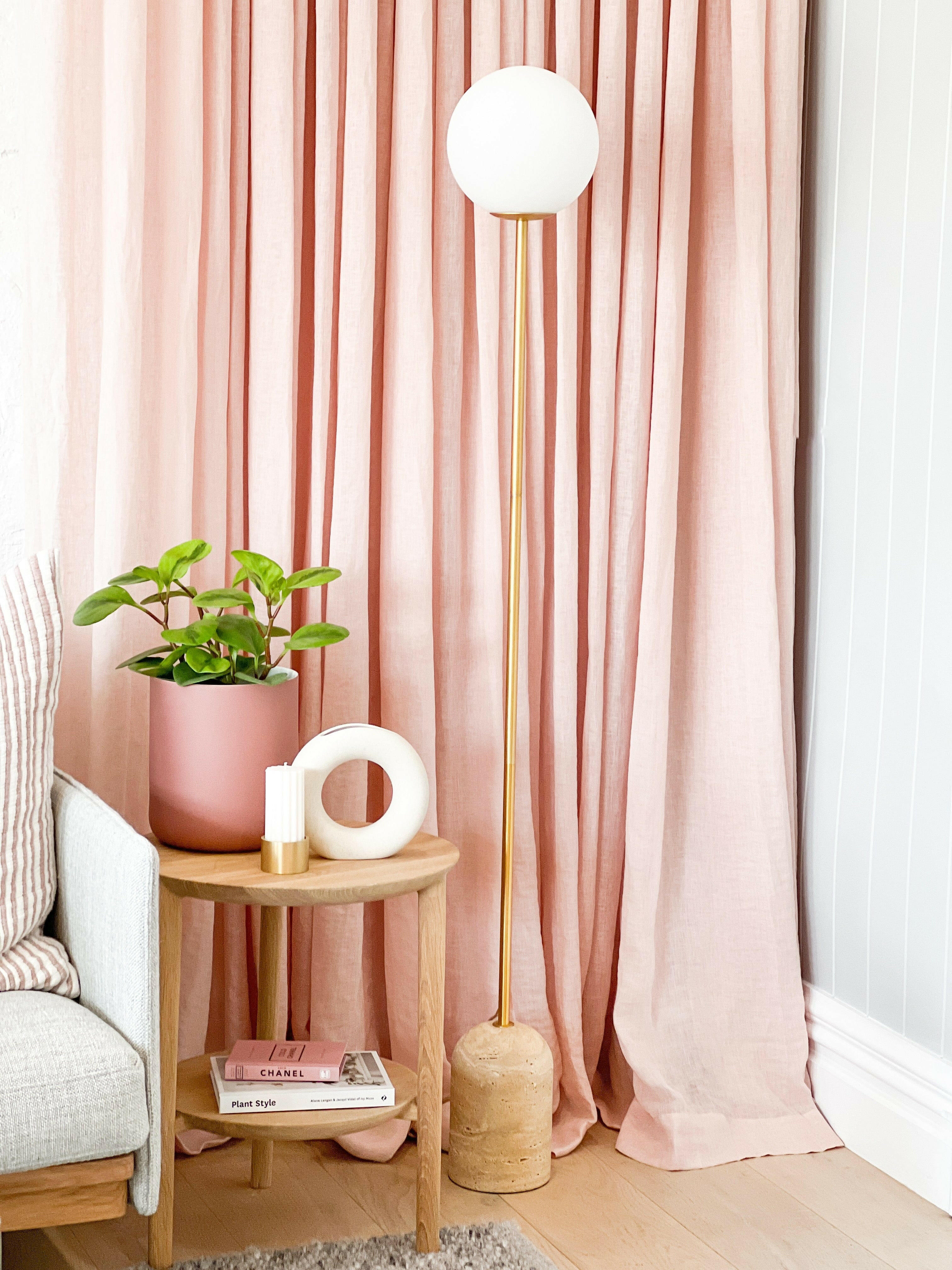 Modern Minimalist Travertine Base Glass Orb Floor Lamp