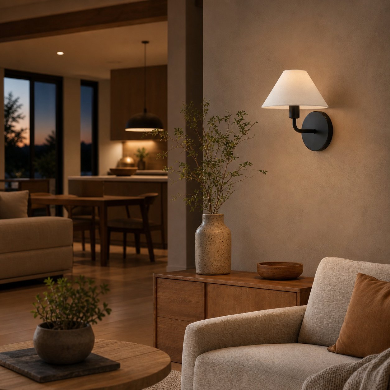 Gilda Fabric Drum Shade Wall Sconce - Modern Brass Accent Light for Bedroom and Hallway