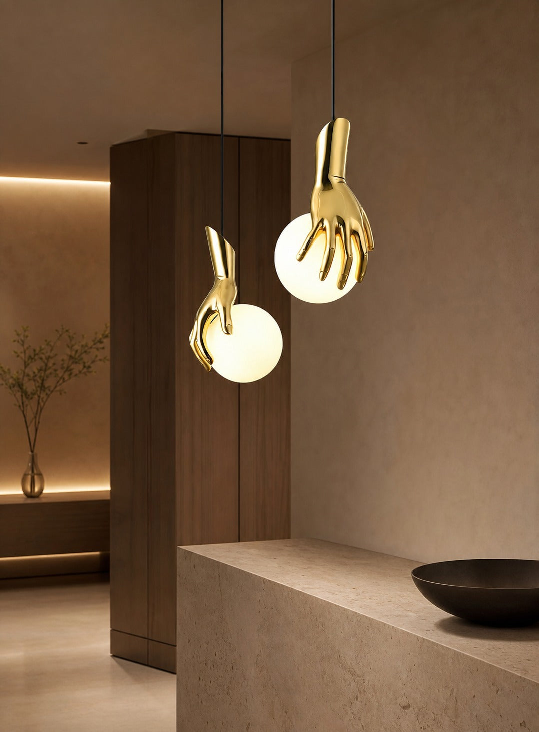 Hand Holding Globe Pendant Light