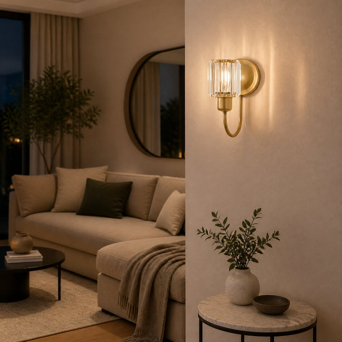 Tracian Wall Sconce - Curved Arm with Glass or Linen Shade for Bedroom