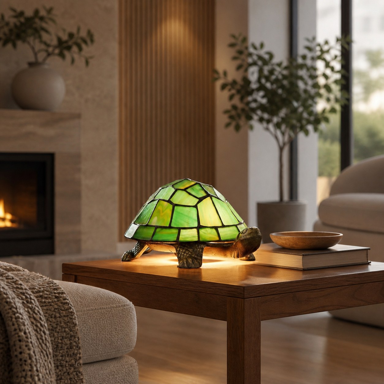 TiffStar Tortoise Pattern Stained Glass Table Lamp - Tiffany Style Decorative Light for Indoor Accent Lighting