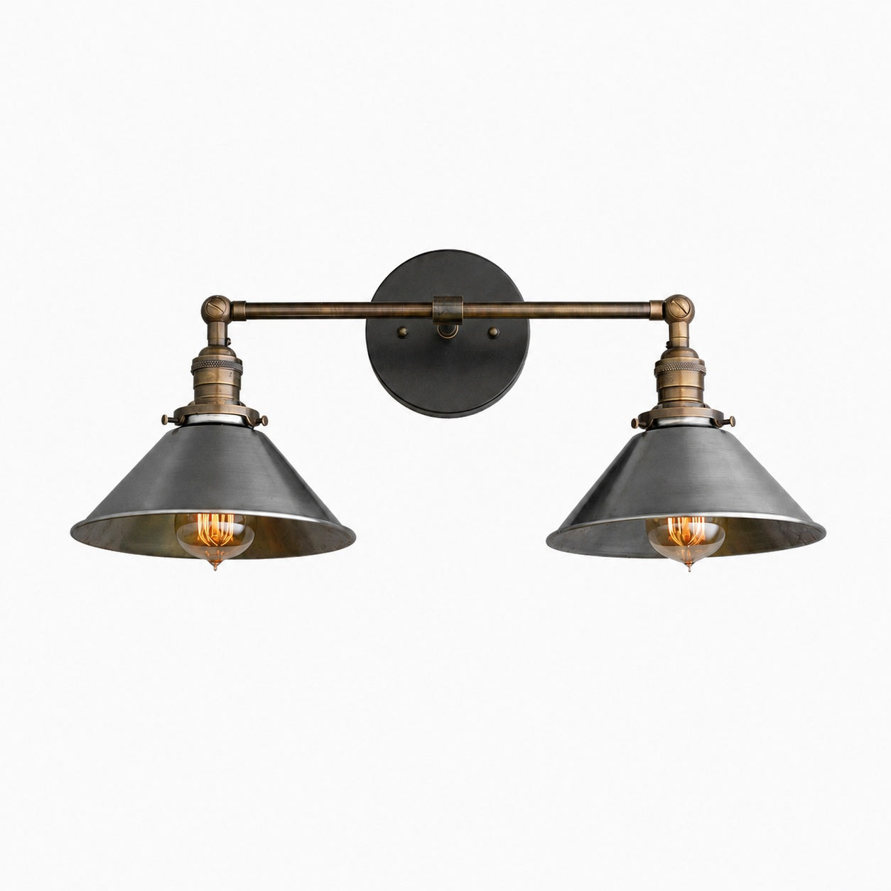 Conique Metal Industrial Wall Sconce with Dual Cone Shades - Vintage Metal Finish